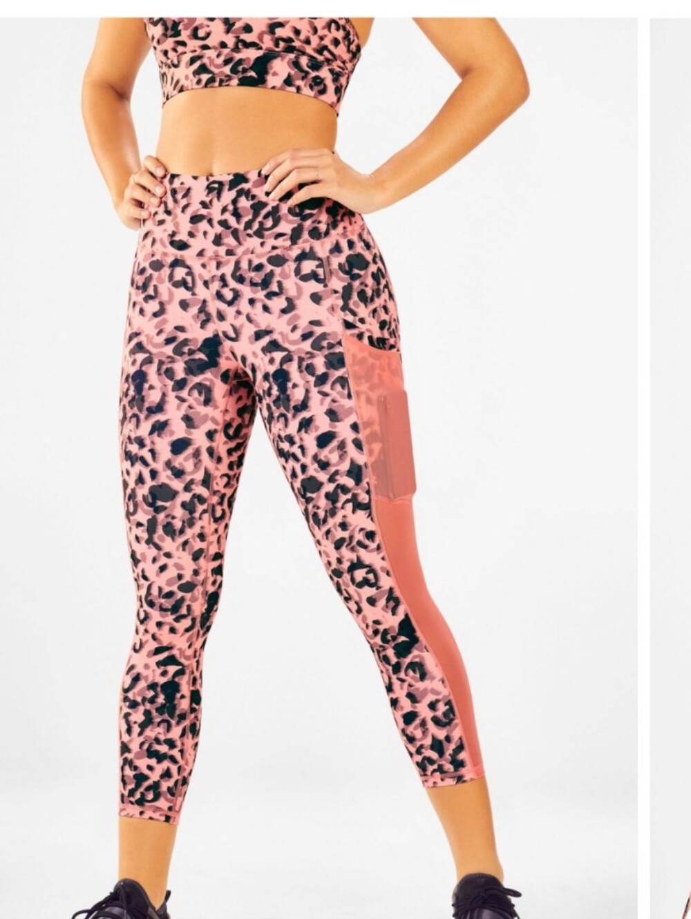 Fabletics Pink and Black Leopard High-Waist Leggings with Pockets